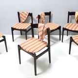 Vintage Set of Six Walnut Chairs by Gianfranco Frattini for Cassina with Stripe Patterned Orange Fab
