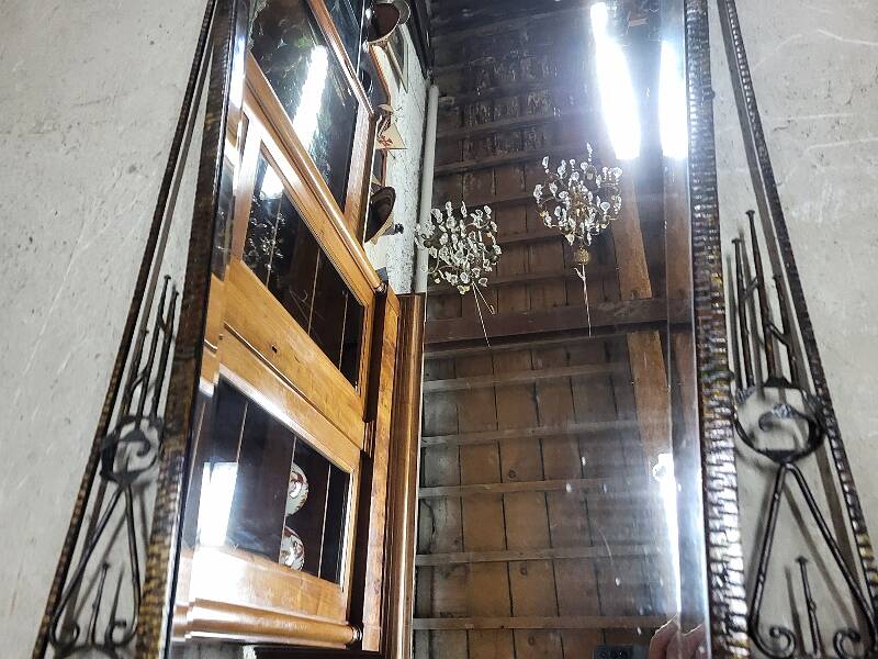 1930 art deco mirror in wrought iron with beveled glass