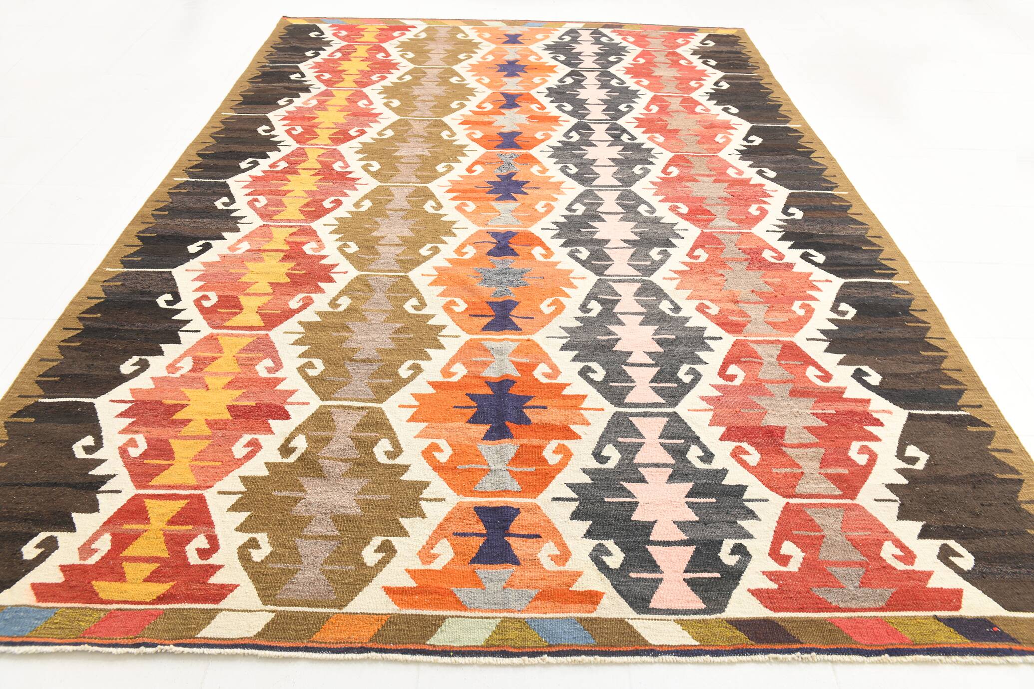 9x12 Geometric Style Turkish Vintage Kilim Rug, 264x383Cm