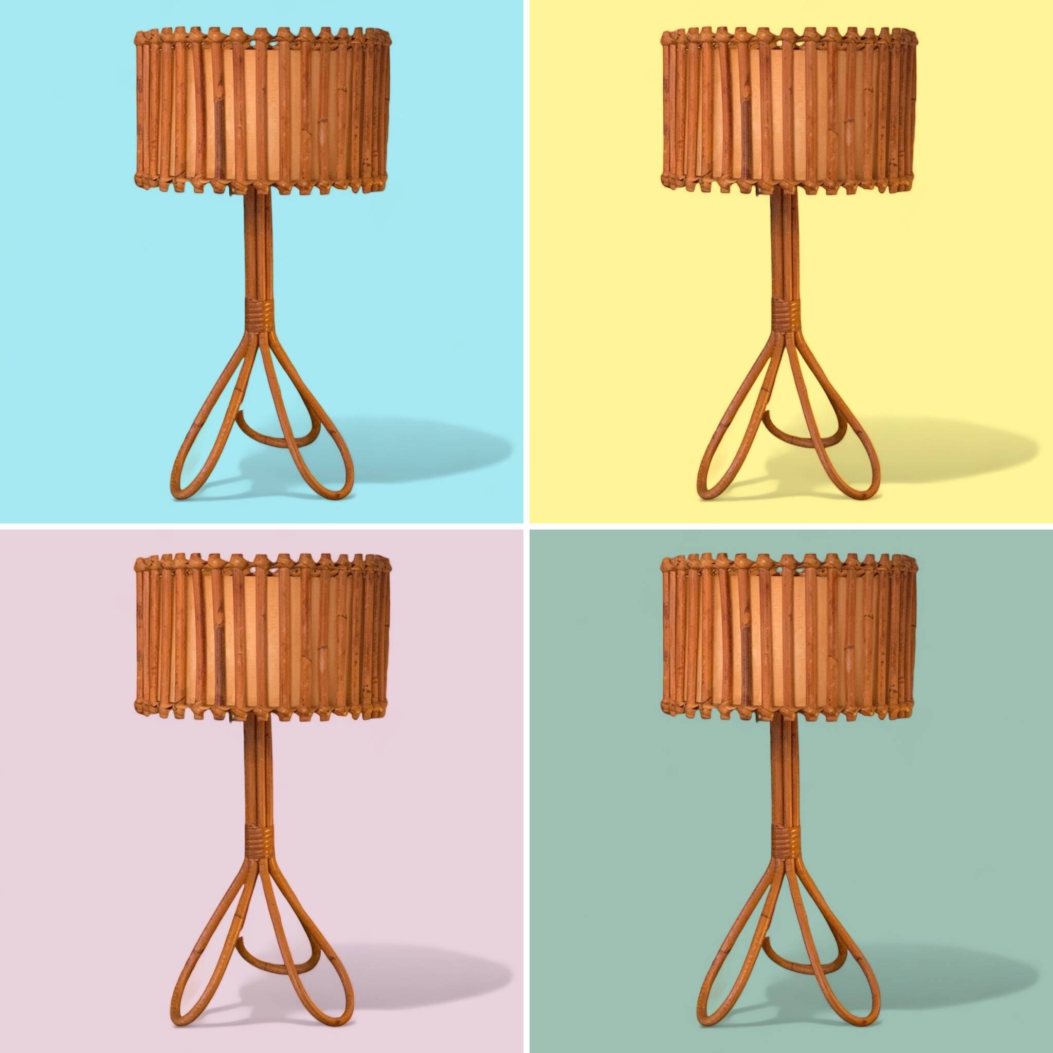Rattan tripod lamp 1950 H47
