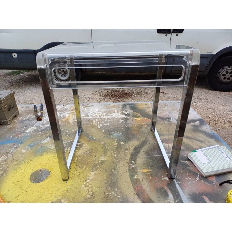Table basse vintage chrome et plastique transparent