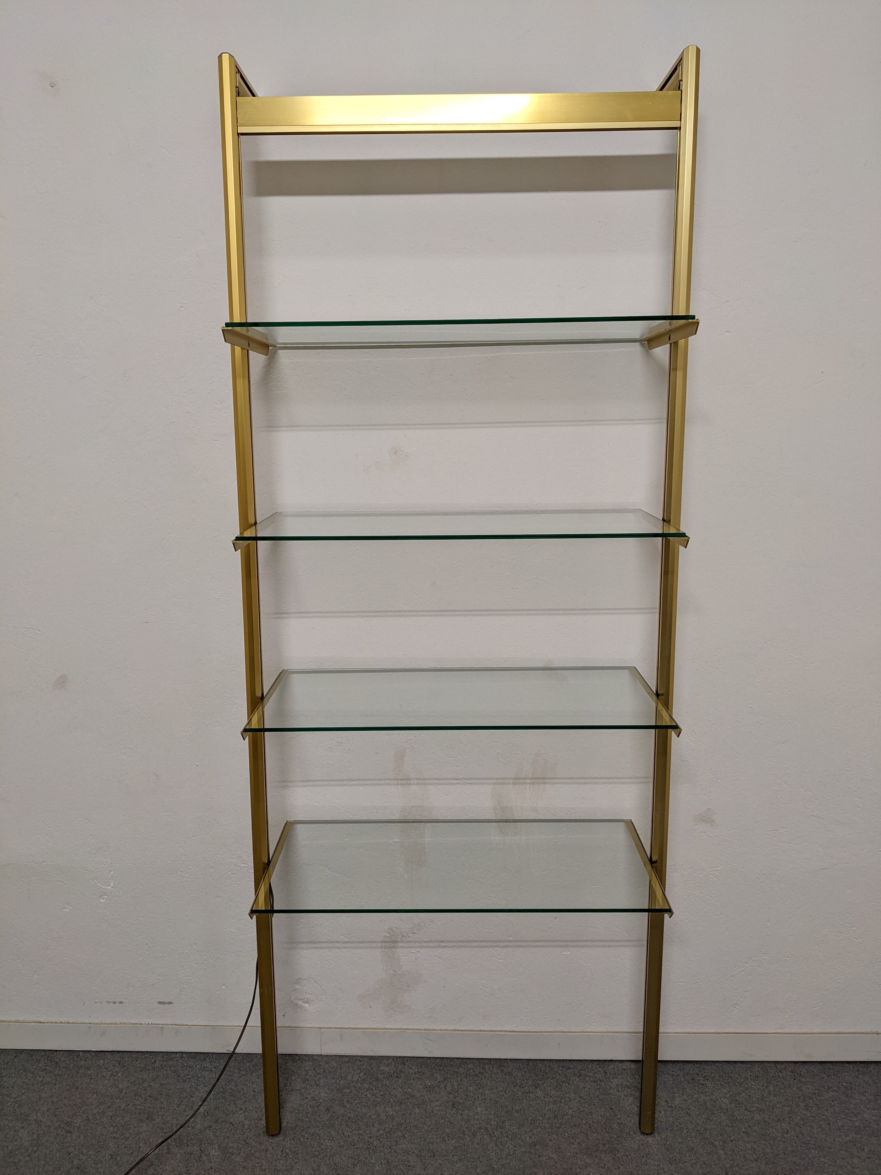 Modular shelf in glass and gilded aluminum from the 70-80s