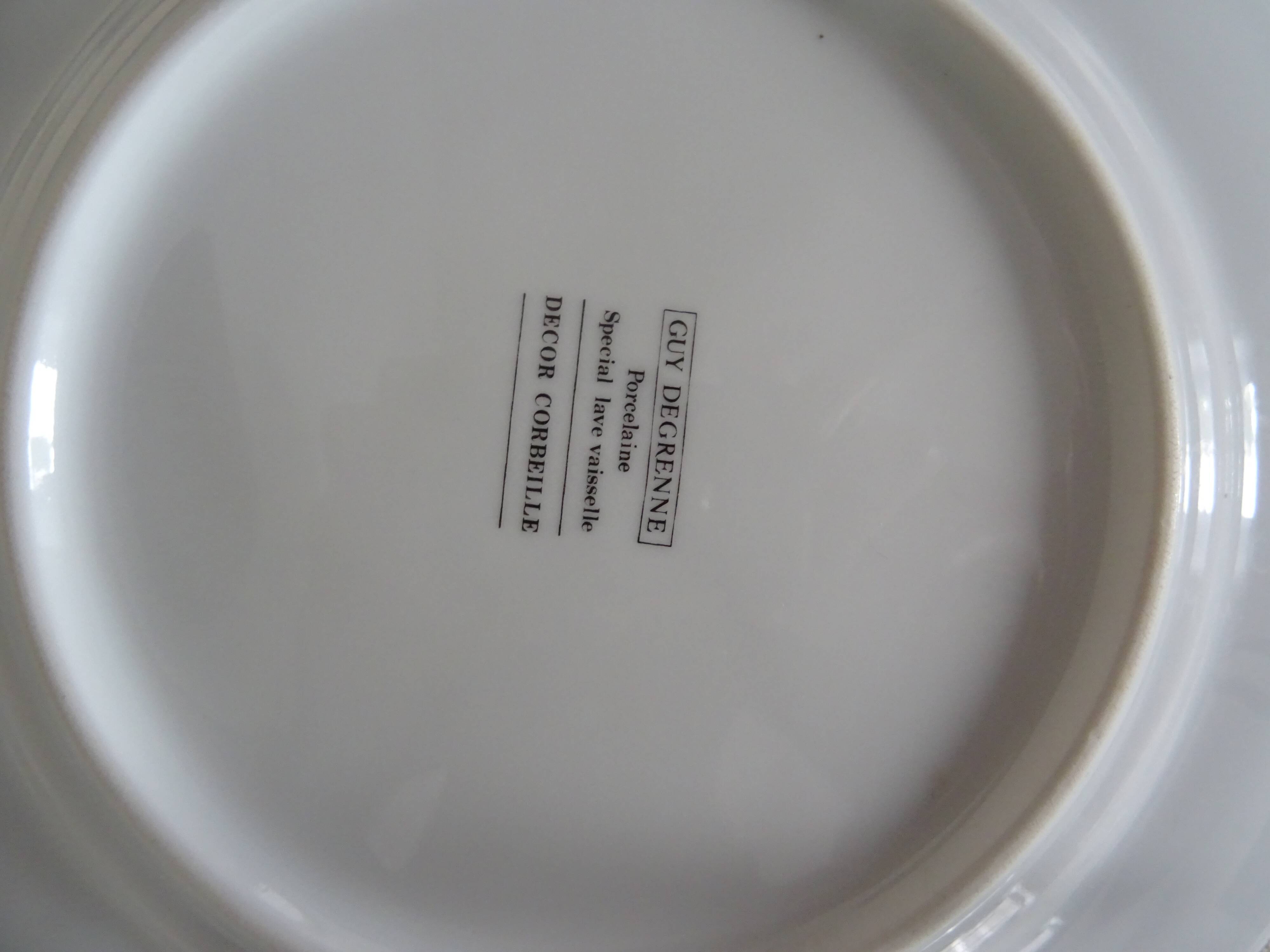 8 plates dessert porcelain Guy Degrenne decoration Basket fruit flowers