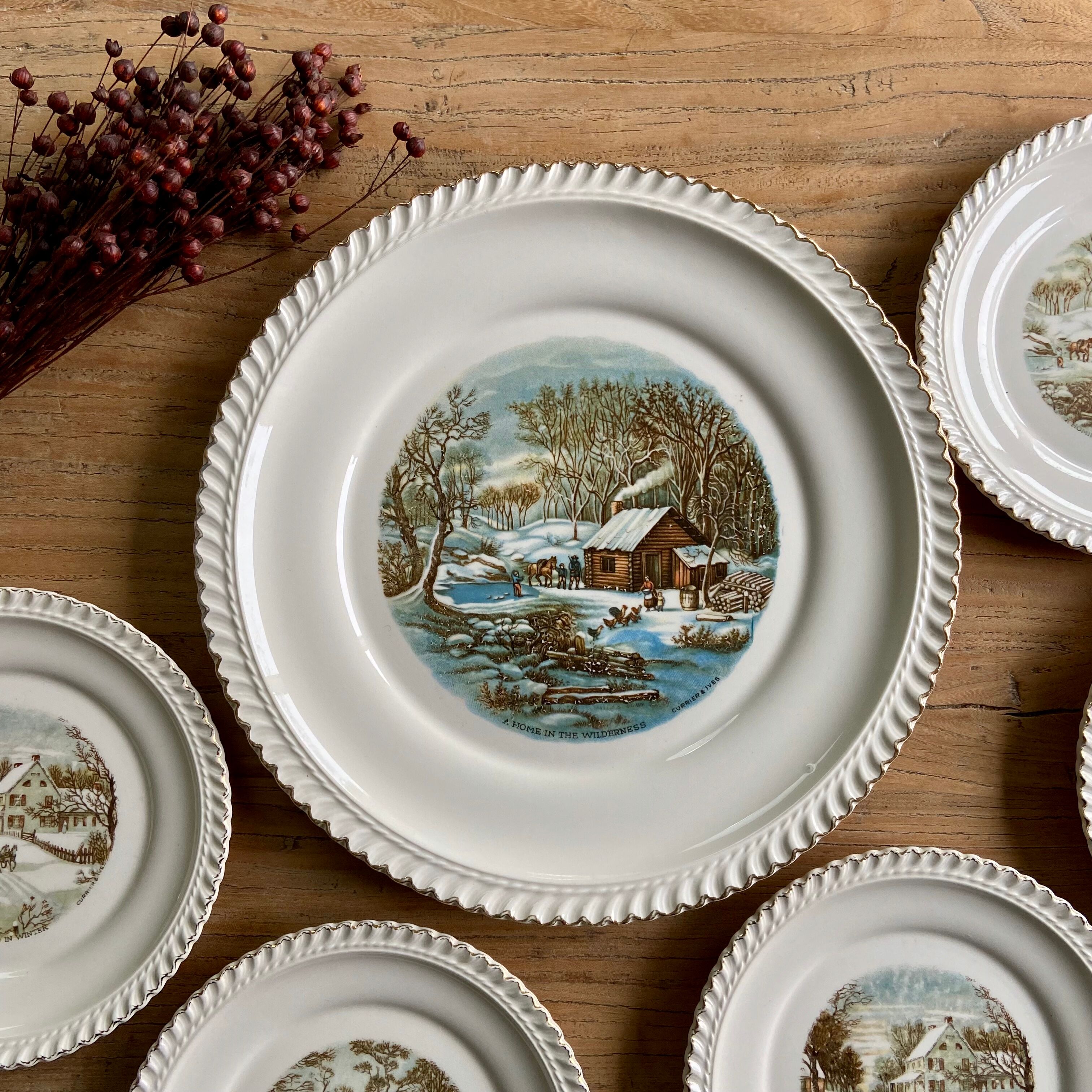 6 dessert plates and cake dish Harkerware USA