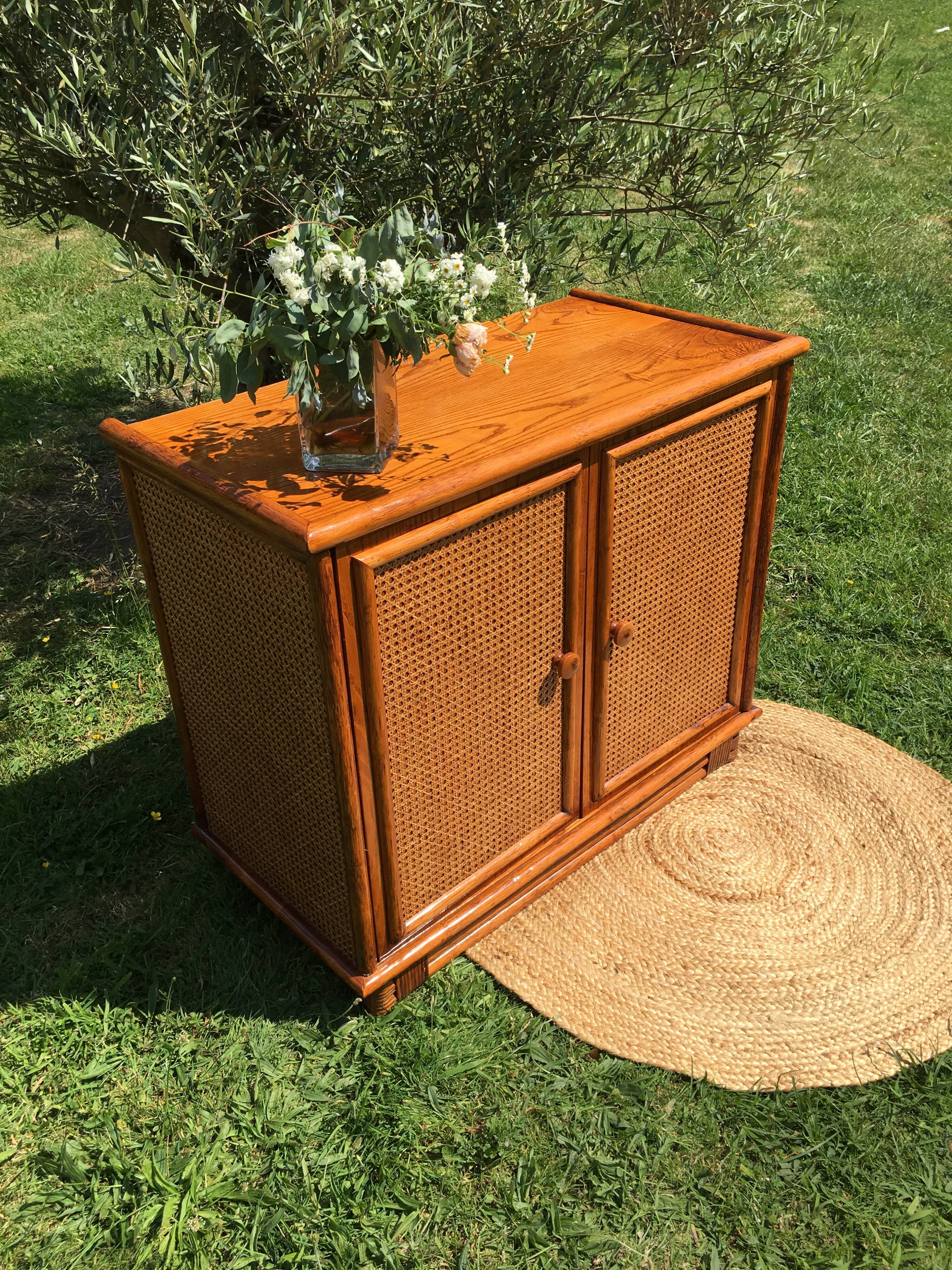 Buffet vintage bois & cannage