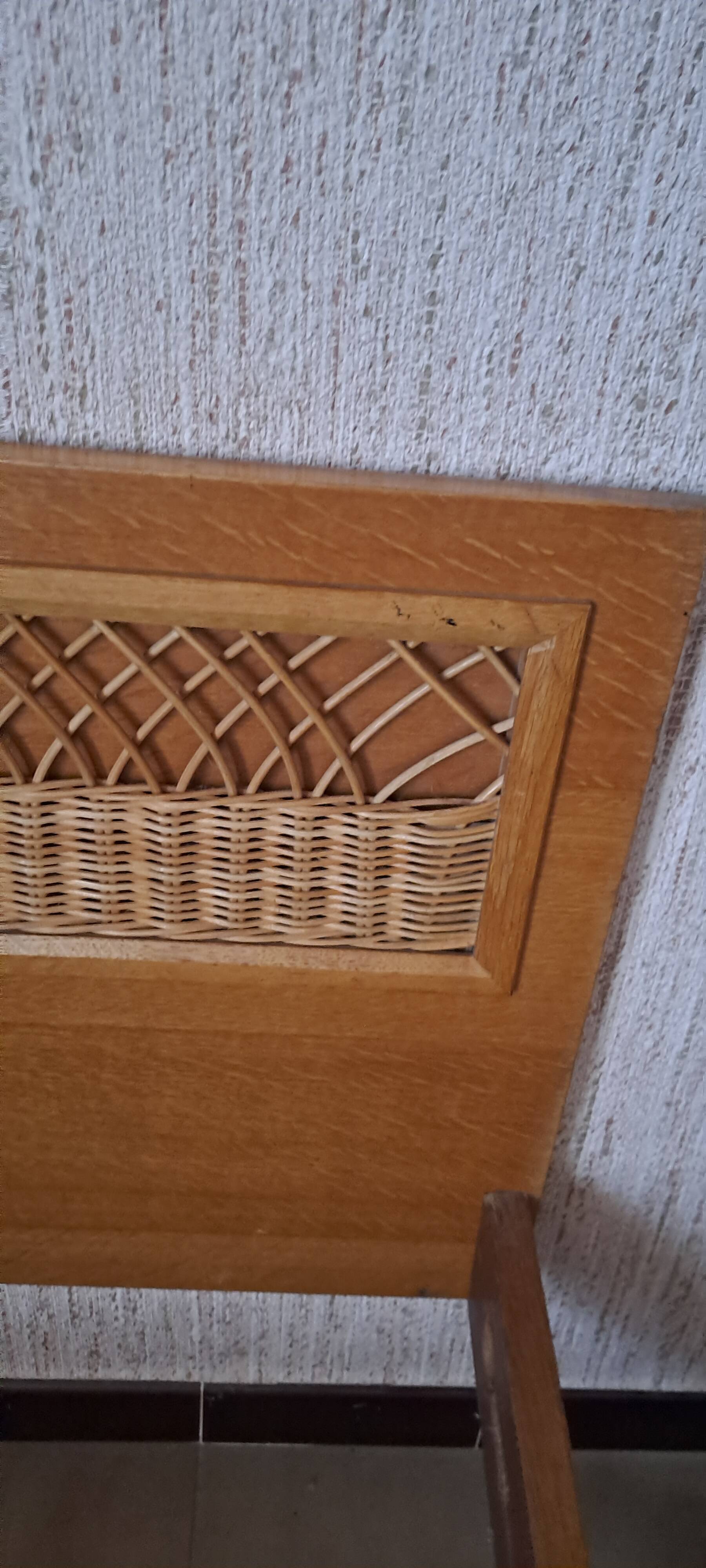 Vintage 1970s single rattan bed in blond wood