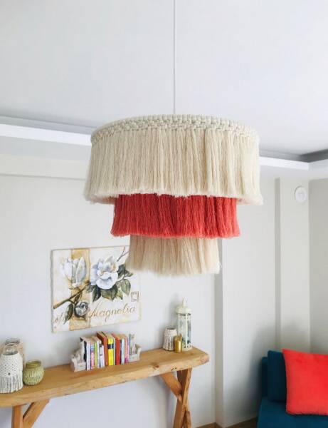 Macrame Pendant Light 30cmx45cm, Nursery Room Pink Lighting