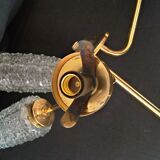 3-spoke brass chandelier and chissed glass