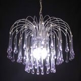 The Purple Crown, LArge Size Murano Chandelier Purple and Crystal Drops, 19