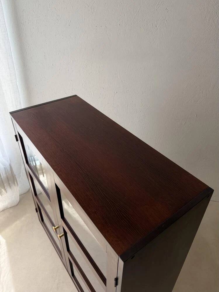 Mid-century display cabinet dark wood glass