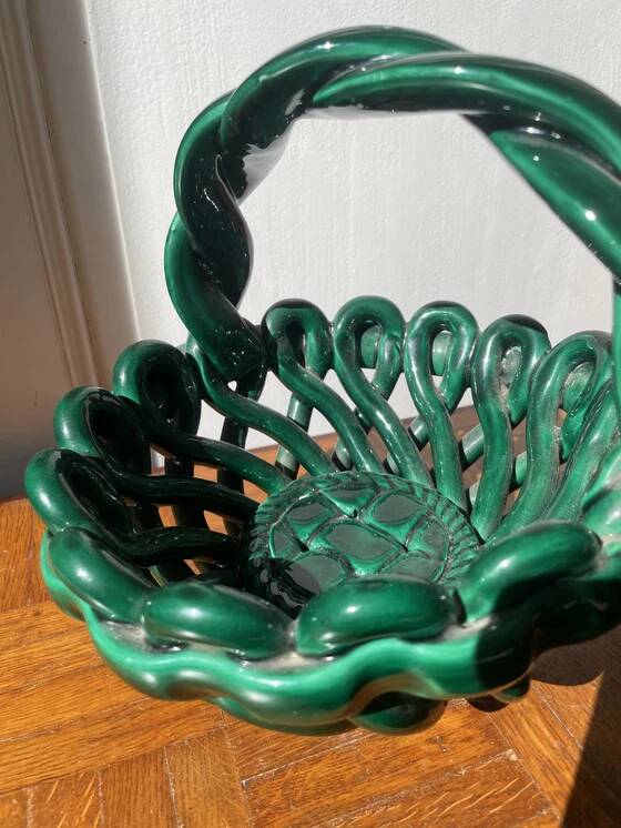 Green ceramic fruit basket - Vallauris style
