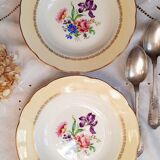 Old hollow plates mismatched in earthenware with gilded edges
