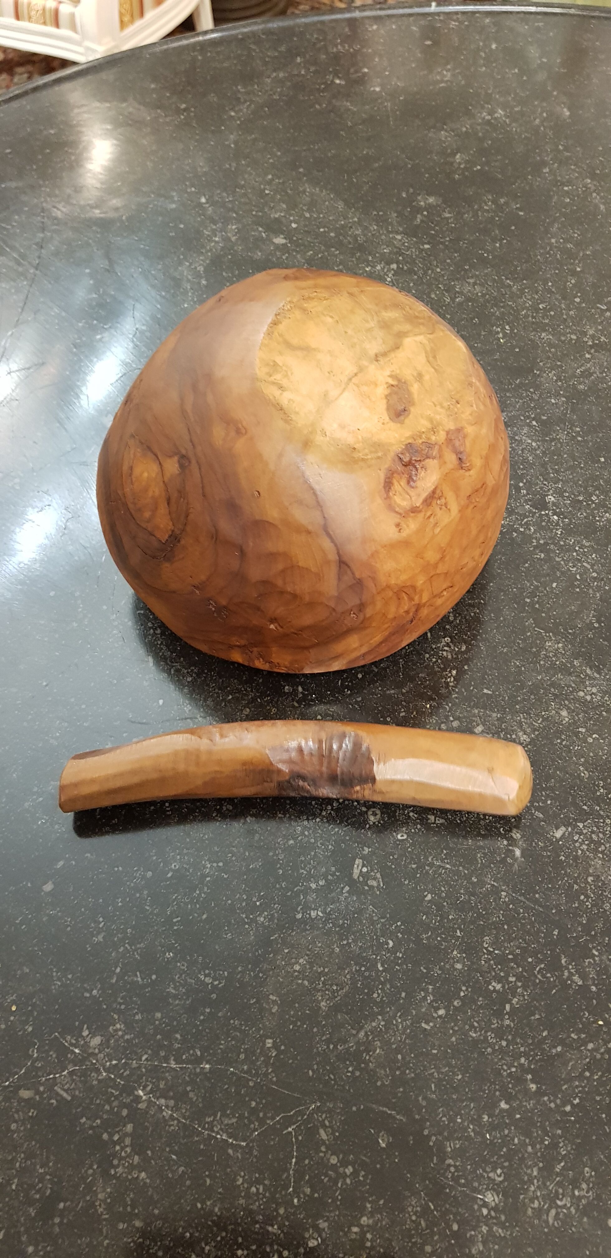 Mortar and wooden pestle