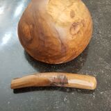 Mortar and wooden pestle