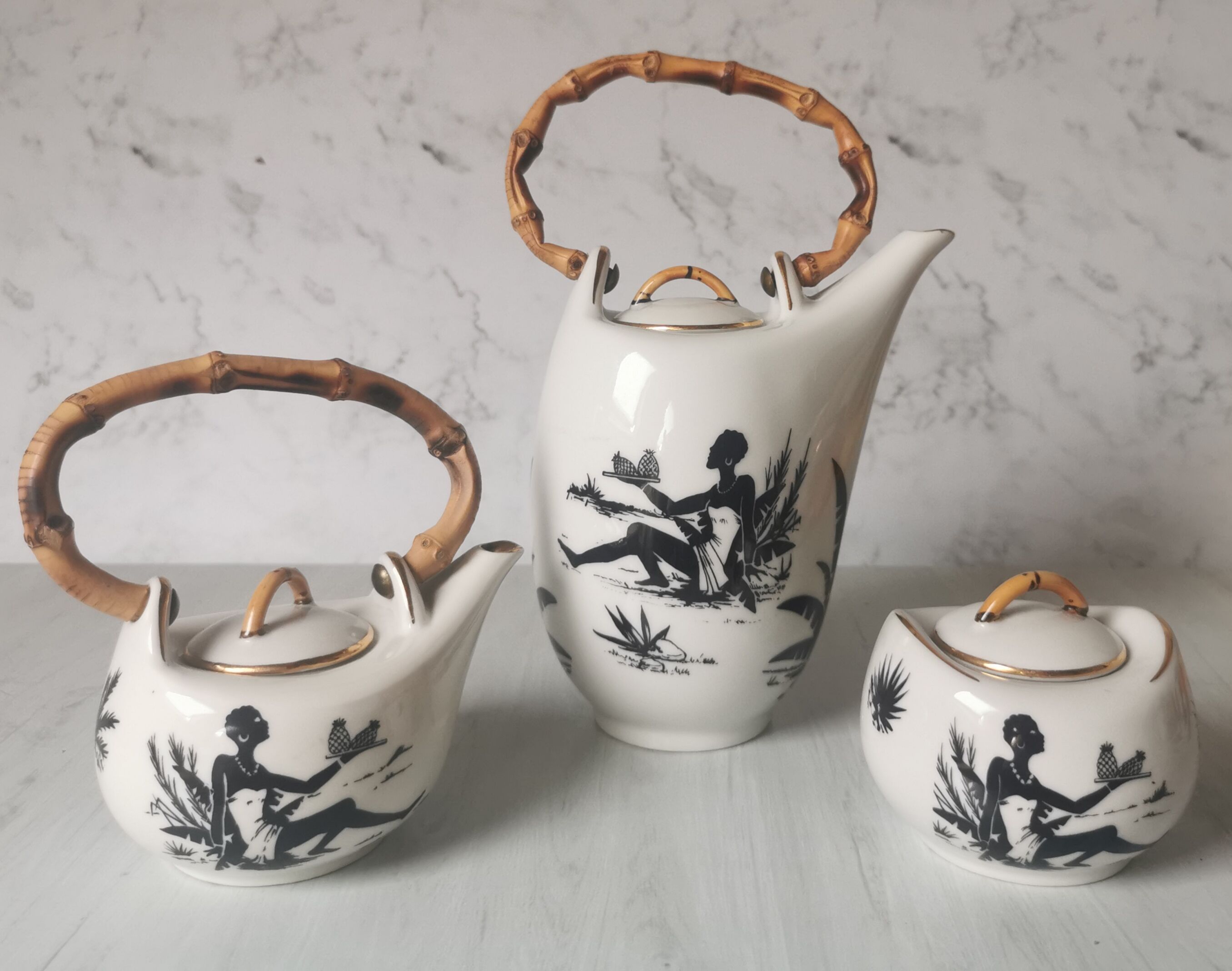 Coffee service African porcelain décor from Limoges