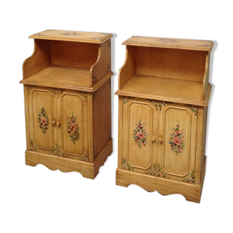 Pair of vintage wooden furniture floral decoration