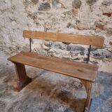 Banc en bois français vintage des années 1920 – Banc en hêtre massif avec dossier