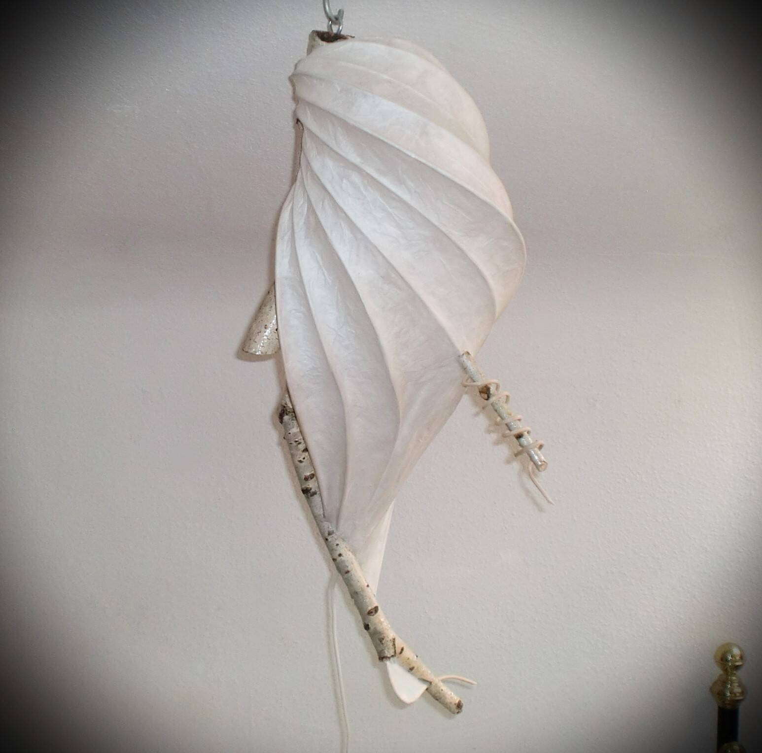Organic Light Sculpture Wall Hanging Lamp, Birch Branch +Paper