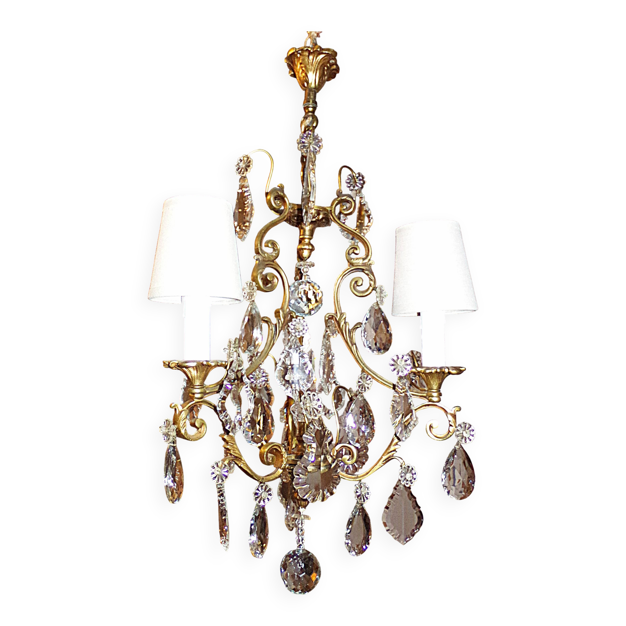 Antique Brass Chandelier with Antique Tassels and Lampshades