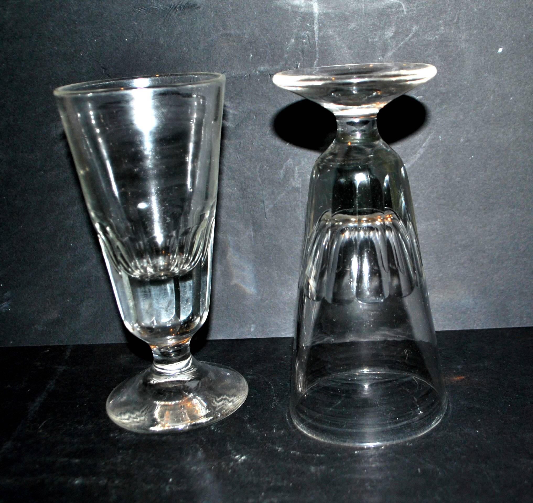 Antique Mazagran Bistro coffee glasses from 1900 in thick, cut blown glass