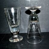 Verres à café de Bistrot Mazagran ancien 1900 en verre soufflé épais et taillé