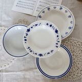 4 vintage mismatched soup plates in blue and white porcelain - Lot Angela