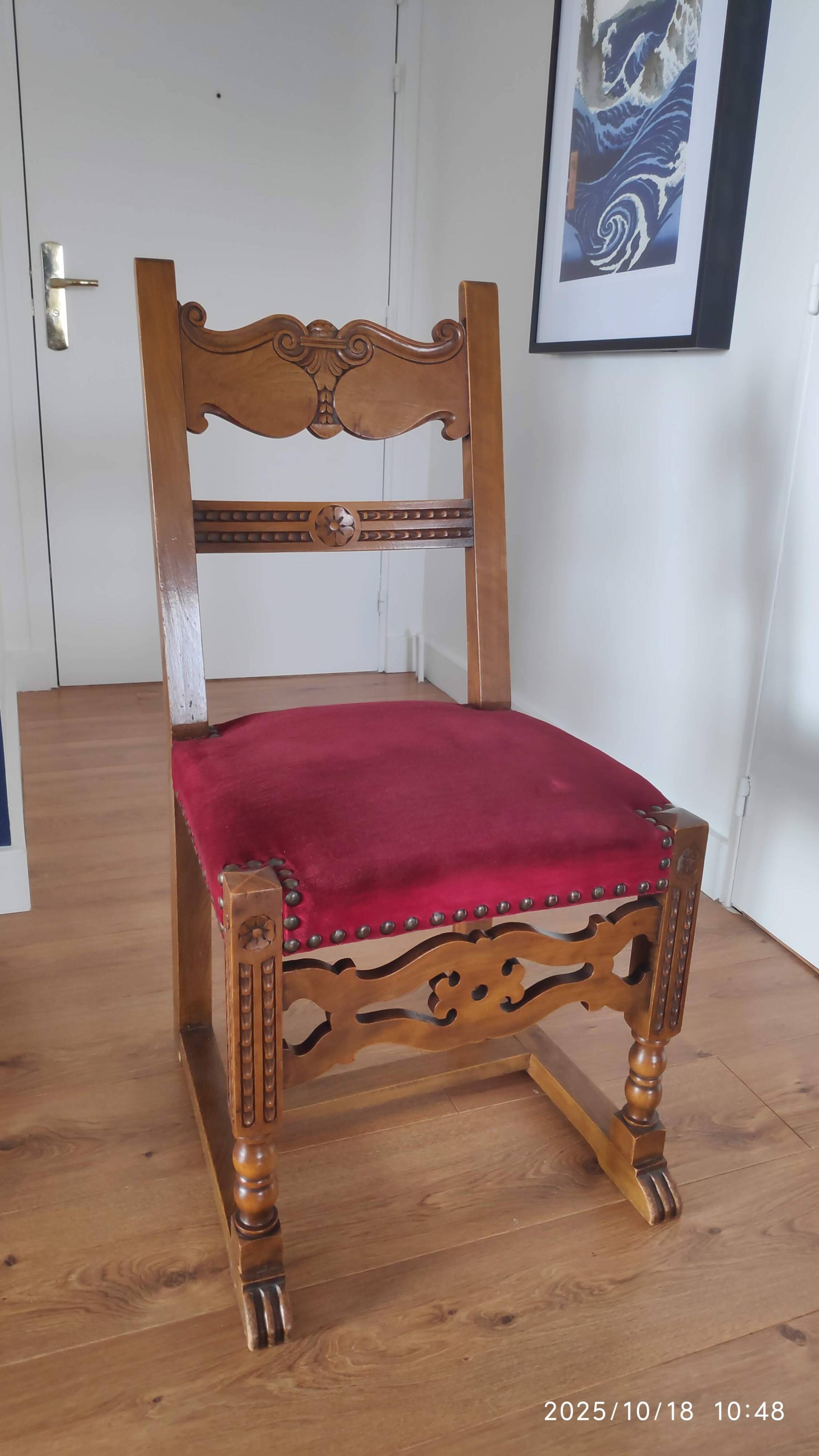 Set of 6 Louis XIII / Renaissance style chairs - carved solid oak