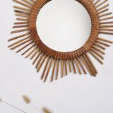Old sun mirror 49 cm in rattan, star.