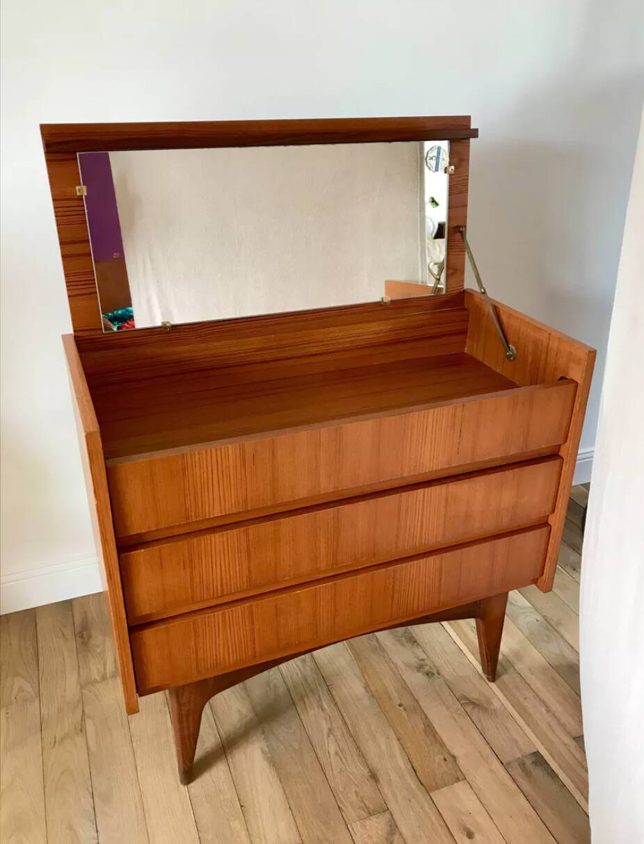 Scandinavian teak dressing table chest of drawers, Danish design, 1960s