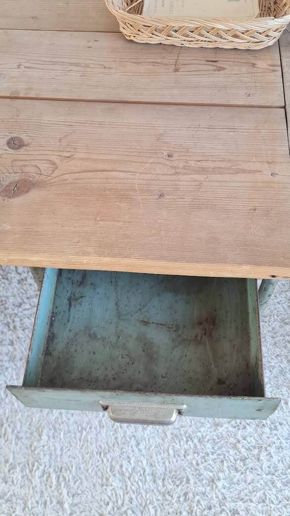 Wood and metal desk circa the 1950s.