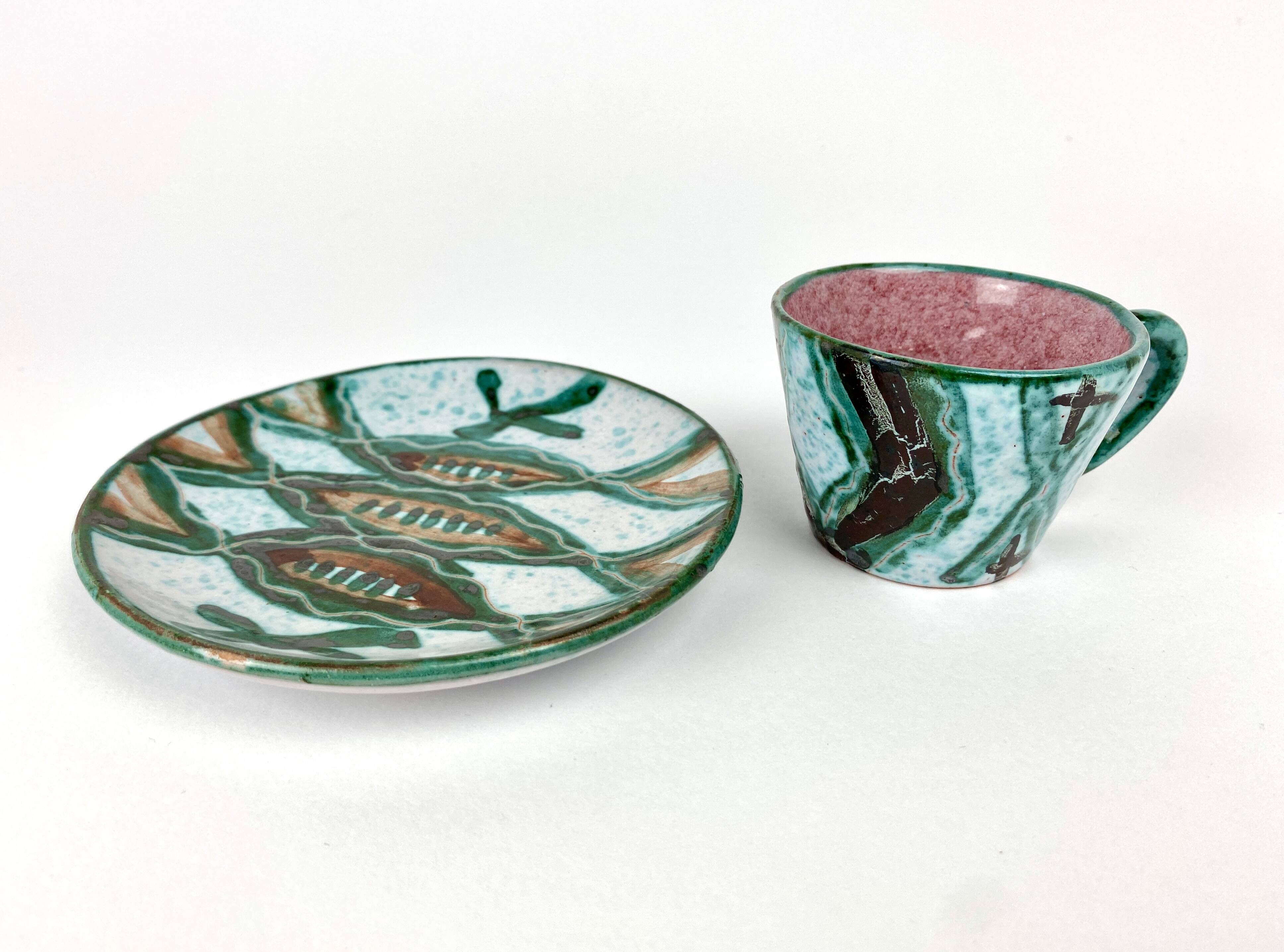 Rare Cup & Saucer Signed Humbert Pittari Vallauris Vintage