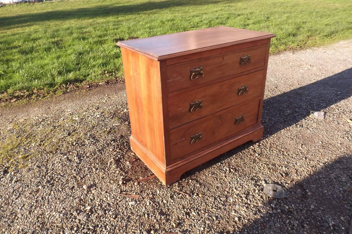 3 drawer chest of drawers walnut and brass