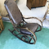 Rocking Chair in wood and leather, twentieth century