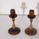 Pair of Scandinavian teak and brass candle holders