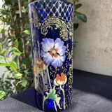 Vase « Cylindre » bleu émaillé F. T. Legras