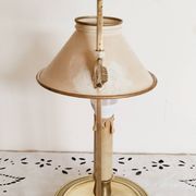 Gilded bronze hot water bottle lamp, Empire style, beige metal lampshade