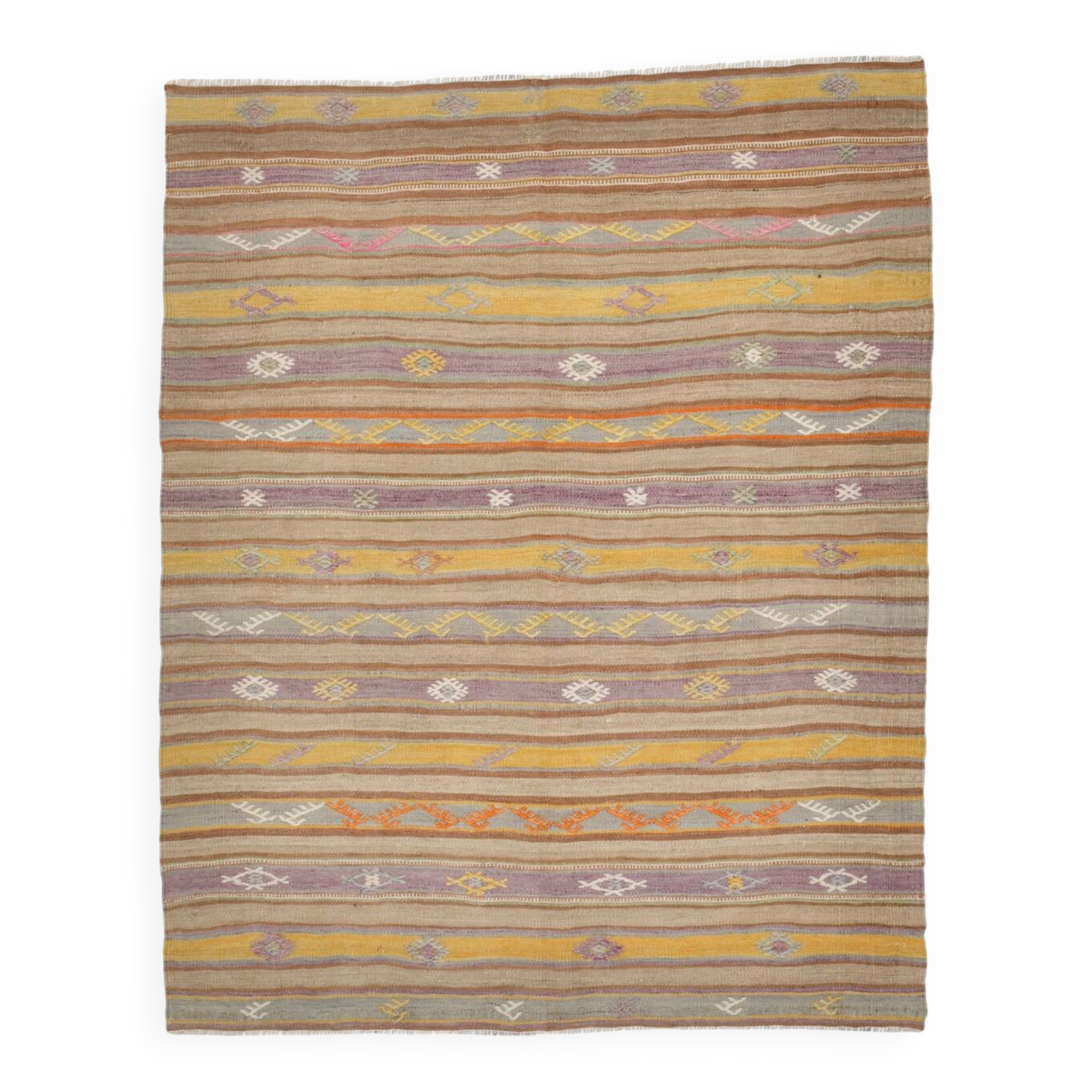5x6 Soft Yellow & Purple Turkish Kilim, 168x135