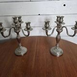 Pair of Louis XVI style candlesticks in silver-plated bronze