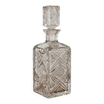 Antique cut glass carafe, probably crystal – Geometric patterns and matching stopper.