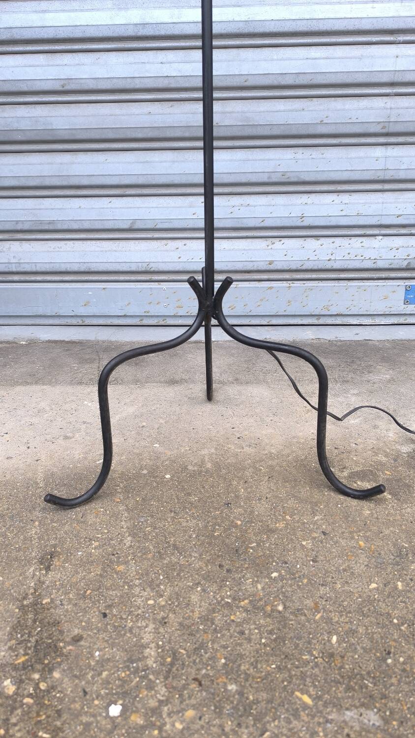 1950s wrought iron tripod floor lamp