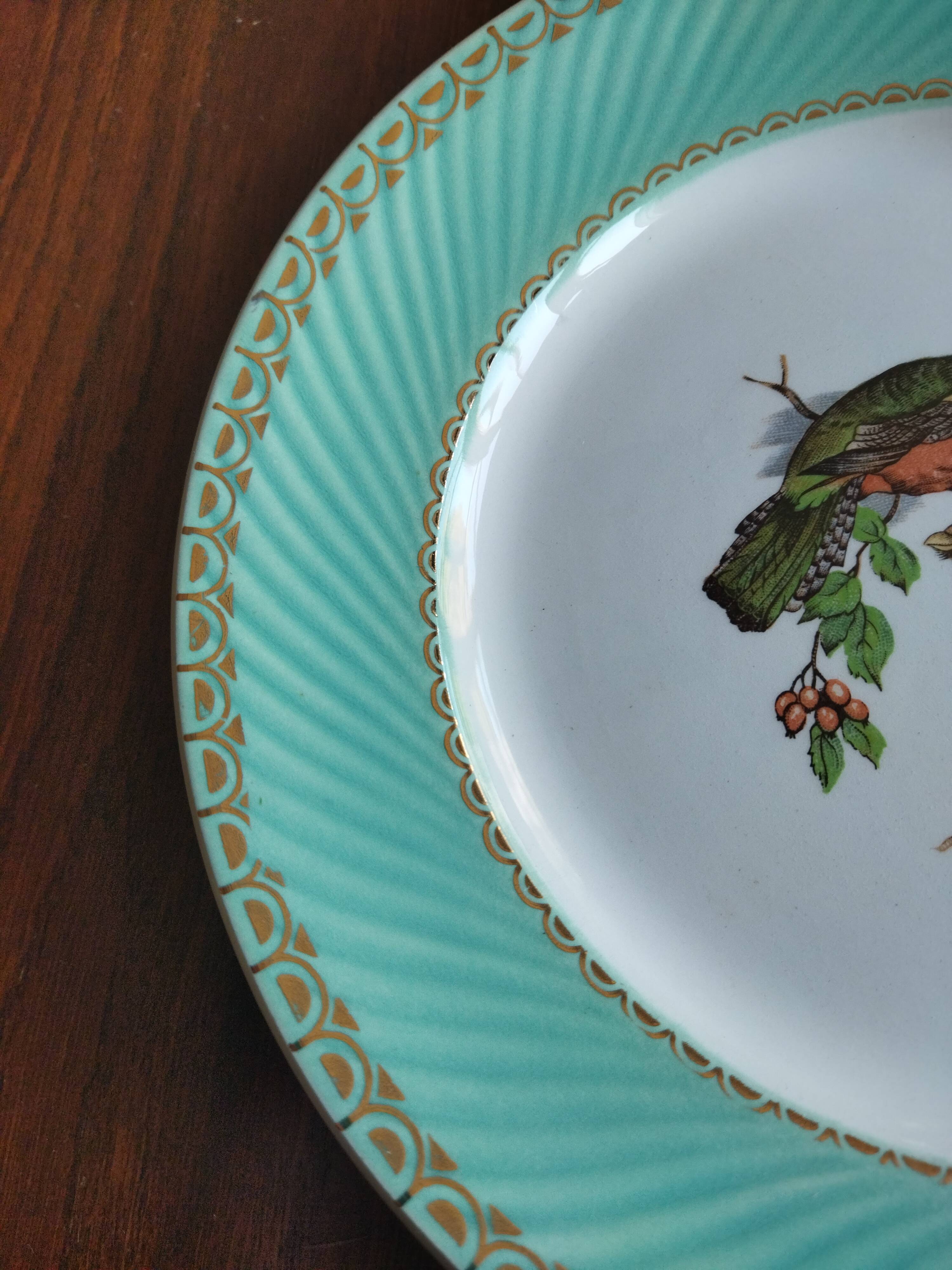 6 assiettes plates Fenal Badonviller "Oiseaux" vintage années 1950