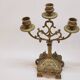Old pair of 3 branched brass candlesticks