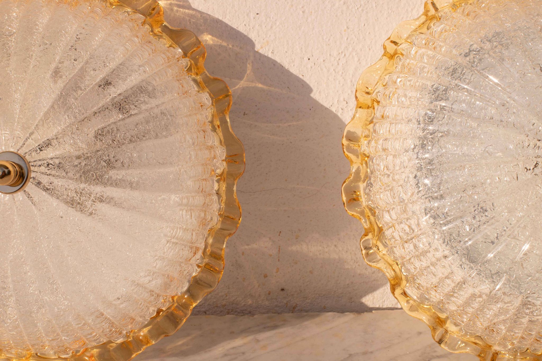 Set of 2 Charming Italian Yellow Murano Glass Ceiling Fixture, Murano, 1970