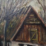 Painting „The Farm under the Willows”, Scandinavian design, 1960s