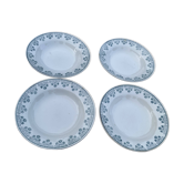 Set of 4 vintage deep plates in earthenware - Green floral pattern