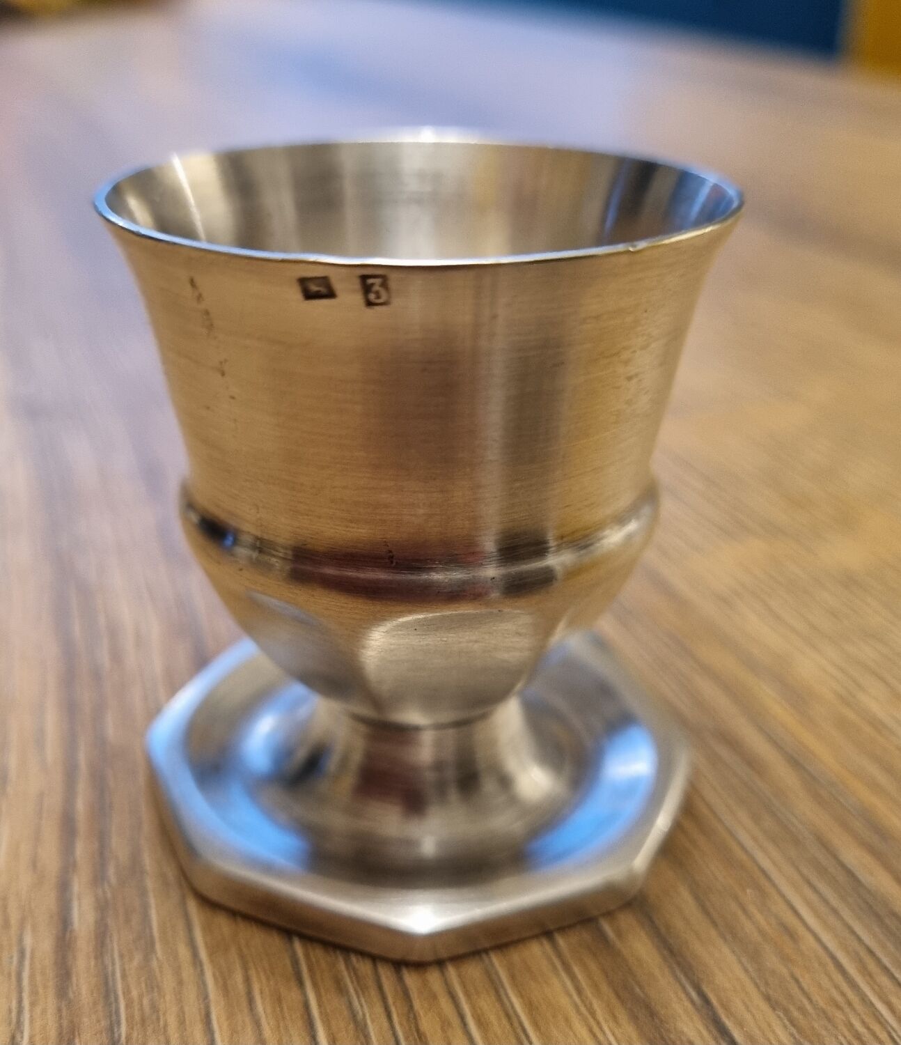 Solid silver egg cup with Lion hallmark.