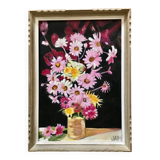 Tableau vintage à fleurs, cadre d origine