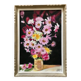 Vintage flower painting, original frame