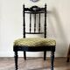 Black turned wood and green wool chair