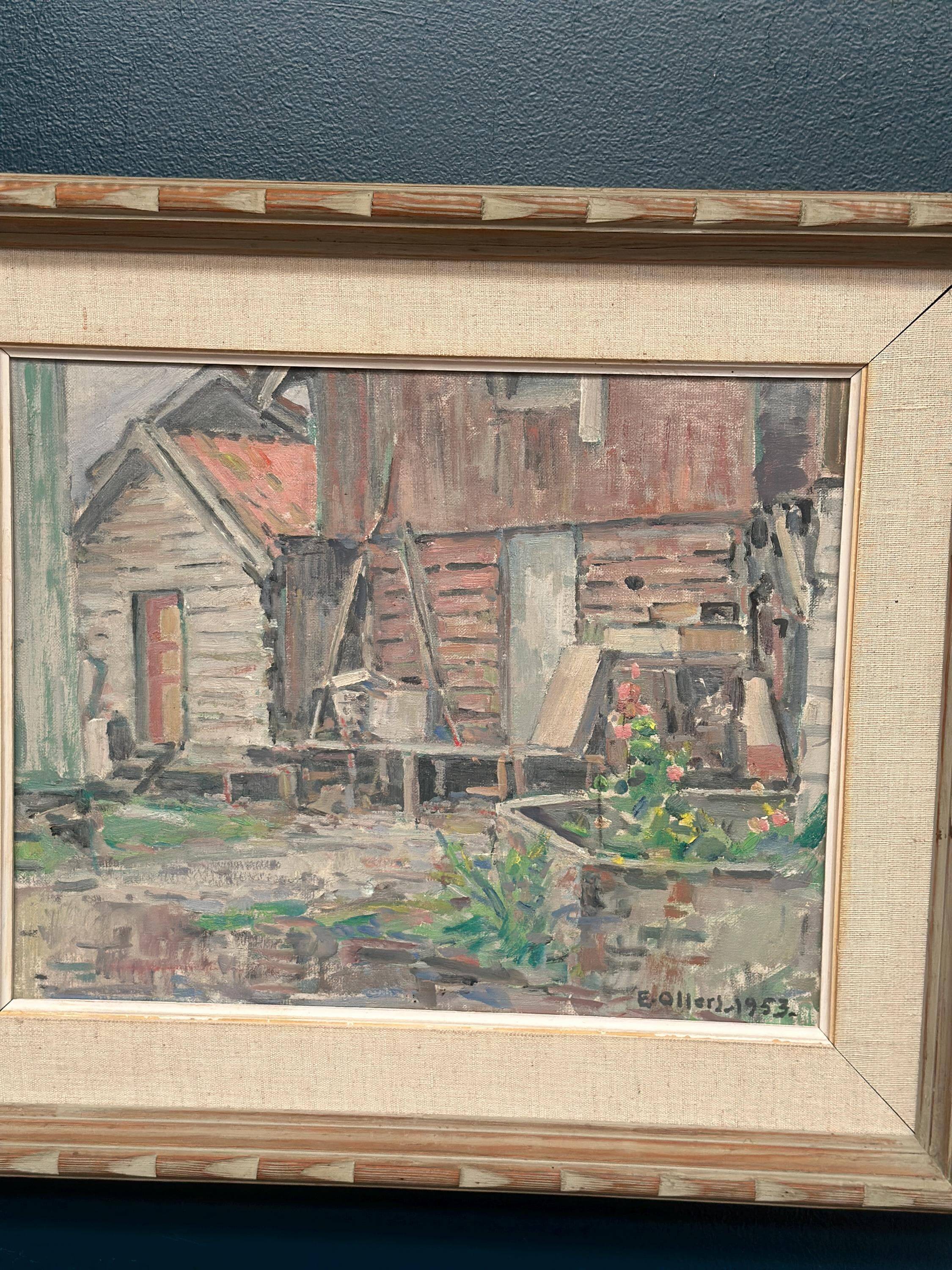 Original Swedish Oil on Canvas – “Gårdsmotiv” by Edvin Ollers – Signed